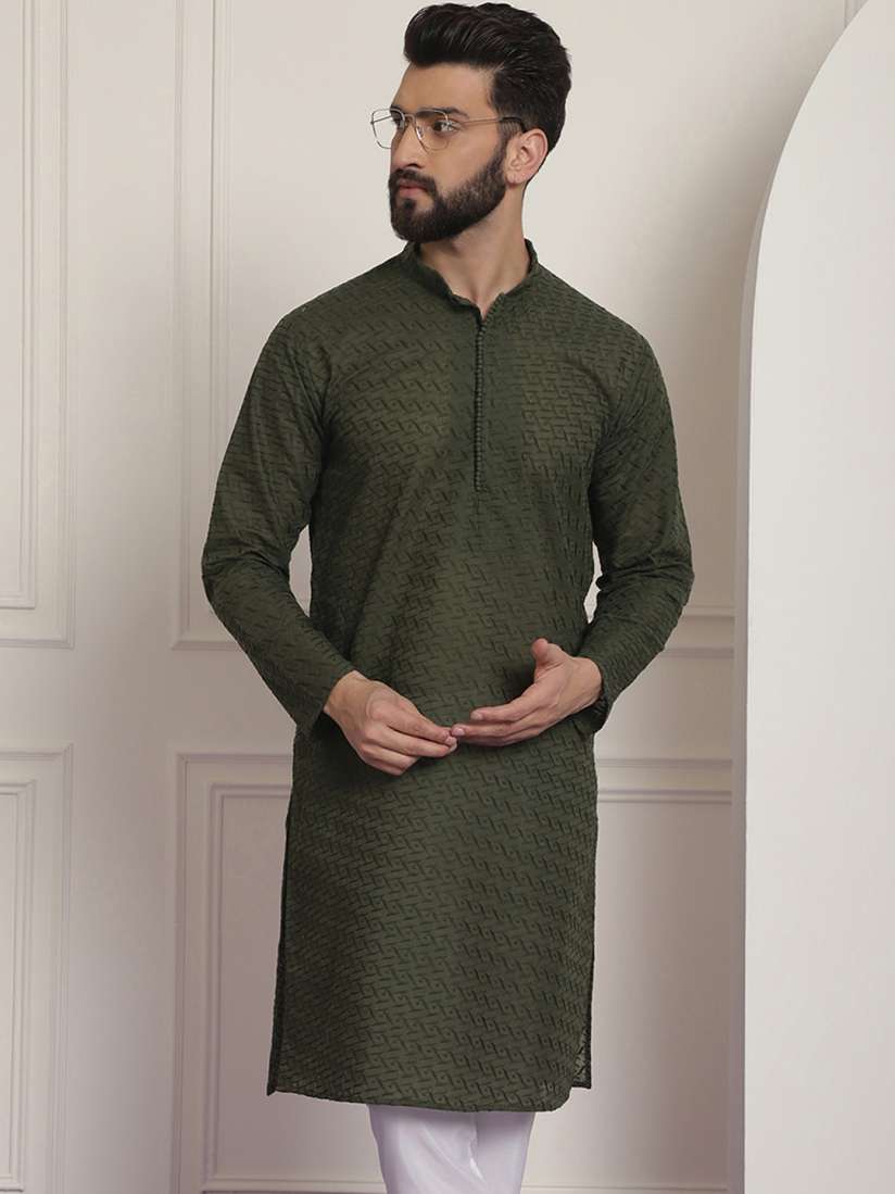 Buy SOJANYA Men Green Thread Work Kurta Kurtas for Men 26908198 Myntra