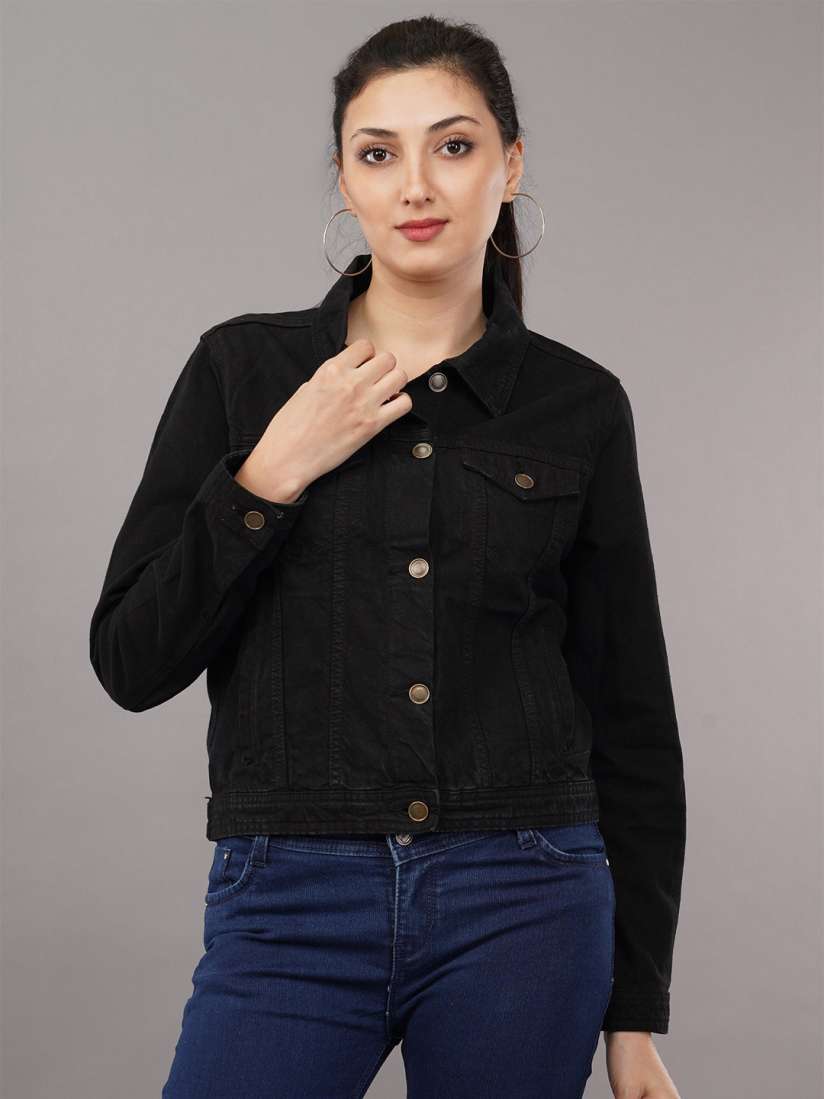 Black long denim jacket deals