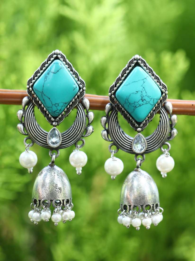 Buy Sangria Silver Plated Artificial Stones Studded And Beads Beaded Oxidised Drop Earring Earrings for Women 26925362 Myntra