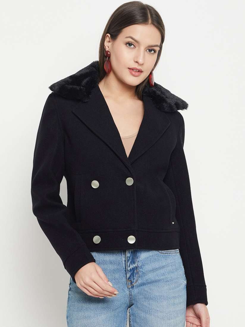 Faux fur trim peacoat sale