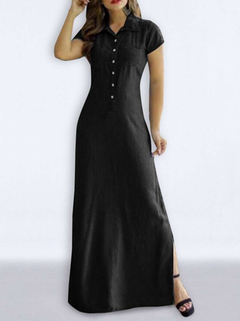 Buy StyleCast Black Shirt Collar Short Sleeves Casual A Line Maxi Dress Dresses for Women 26934914 Myntra