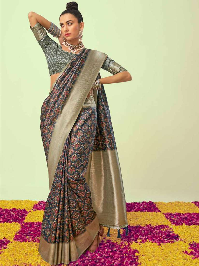 Mitera grey woven design saree best sale