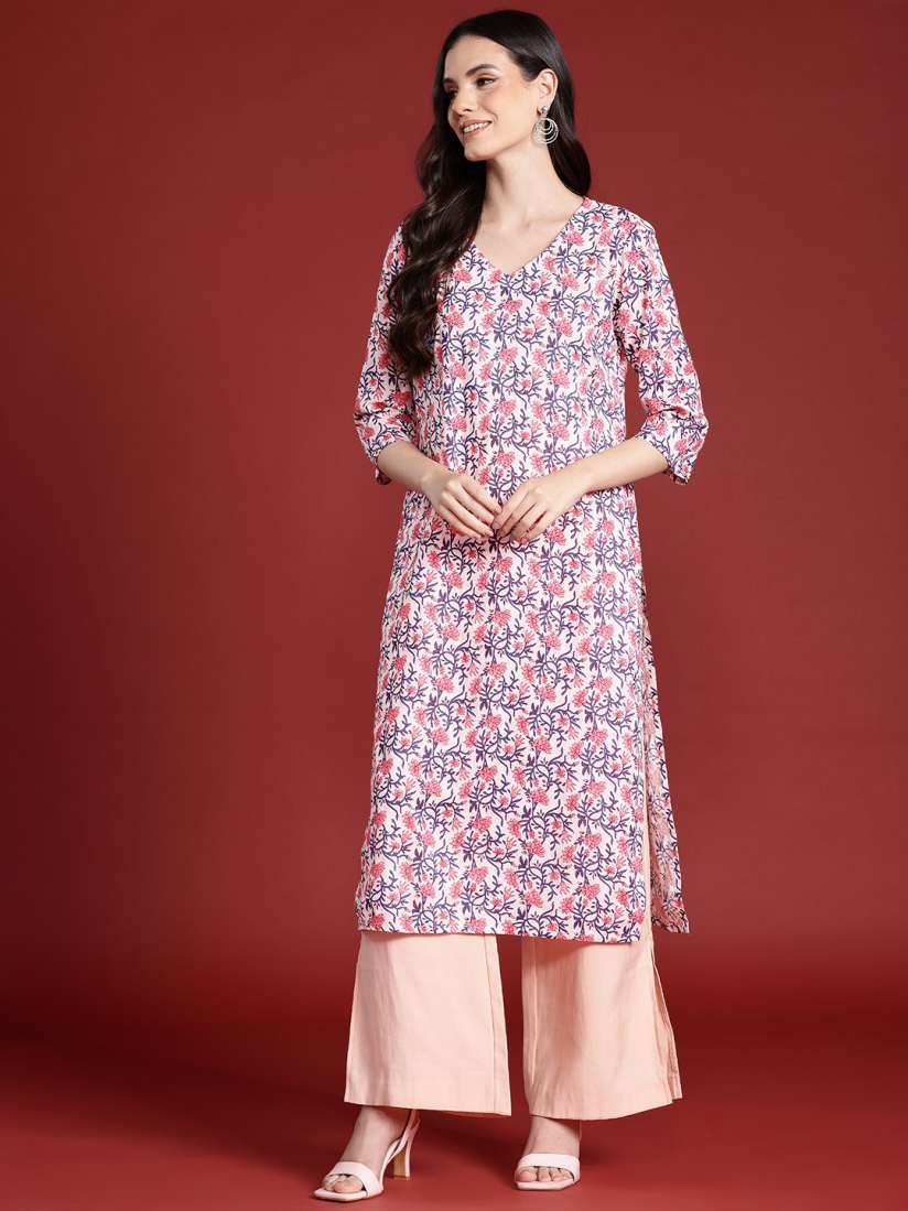 Anouk women pink printed straight kurta shop