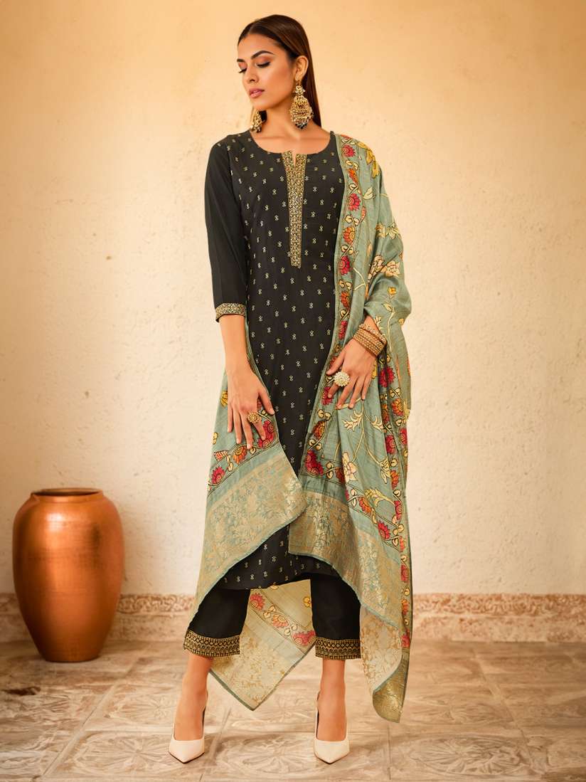 Buy Soch Ethnic Motifs Embroidered Regular Kurta with Trousers Dupatta Kurta Sets for Women 26953028 Myntra