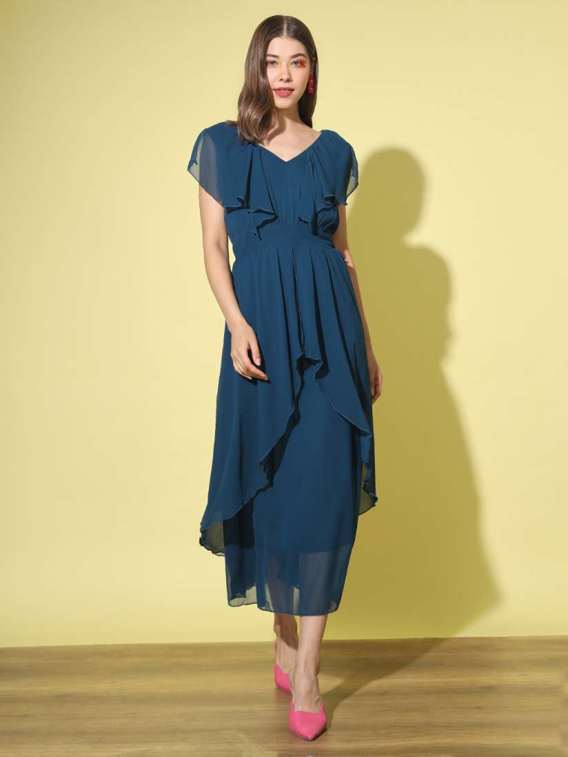 V neck georgette midi dress on sale