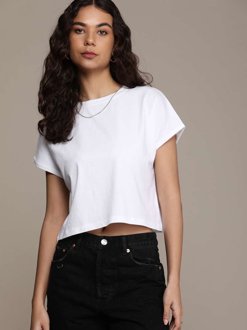 Buy The Roadster Life Co. Pure Cotton Extended Sleeves Casual T shirt Tshirts for Women 26959508 Myntra