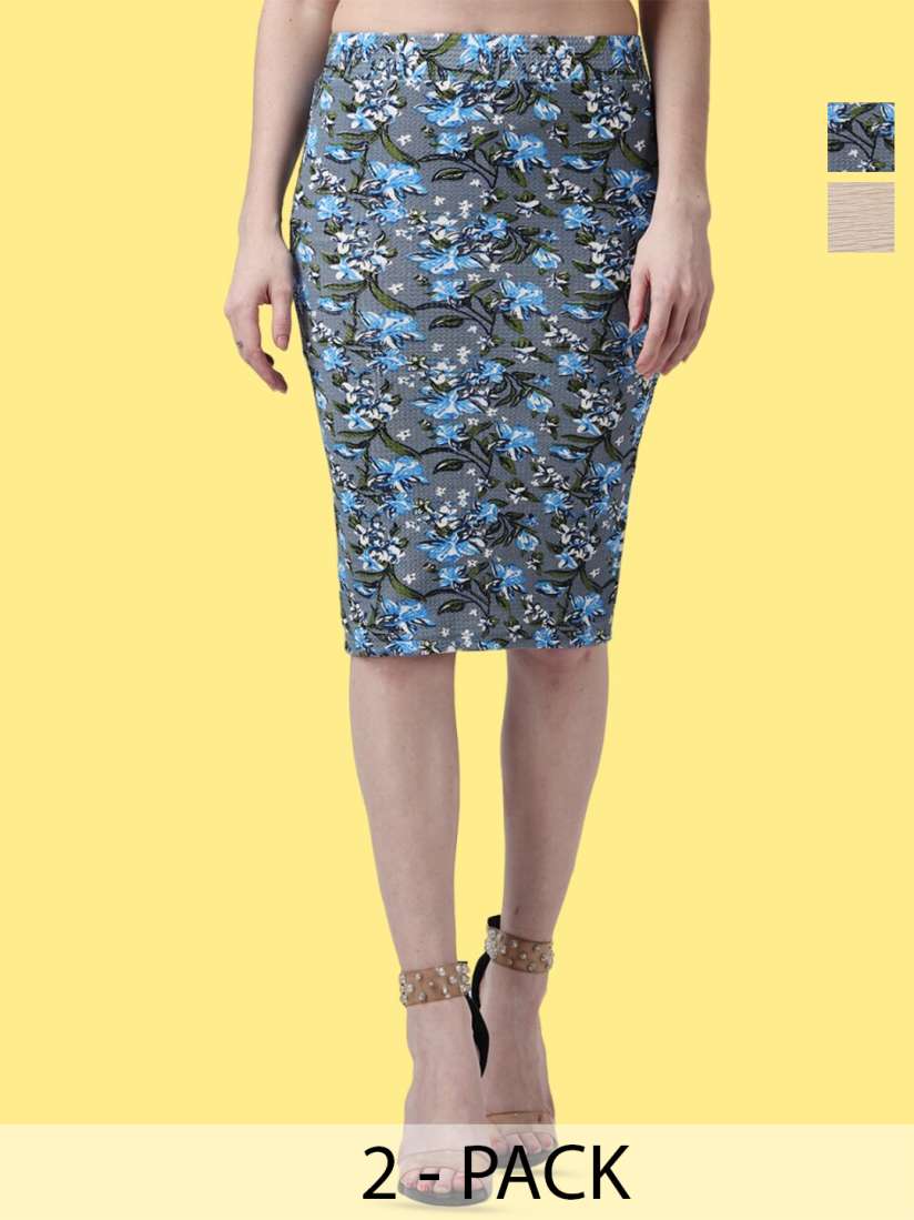 Buy Popwings Pack of 2 Floral Printed Pencil Knee Length Skirts Skirts for Women 26965666 Myntra