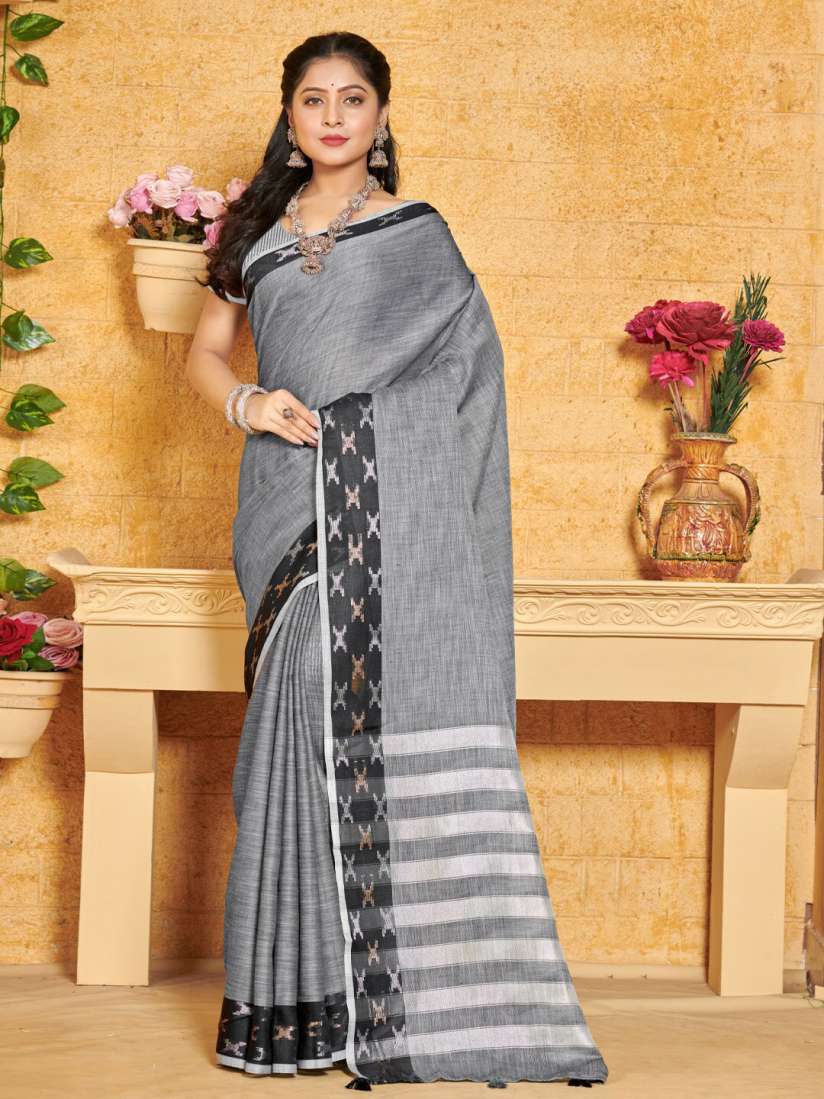 Mitera grey woven design saree online