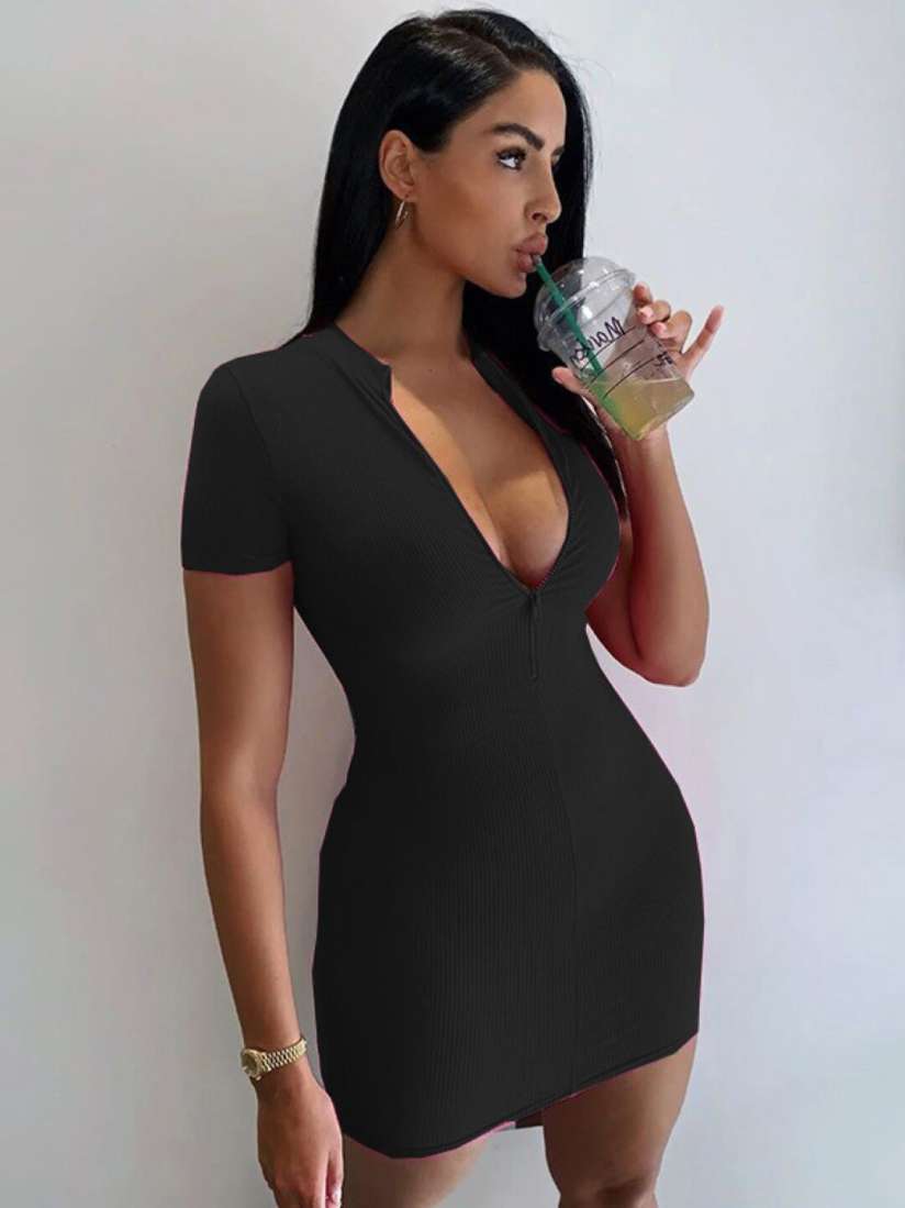 Black v neck bodycon dress hotsell