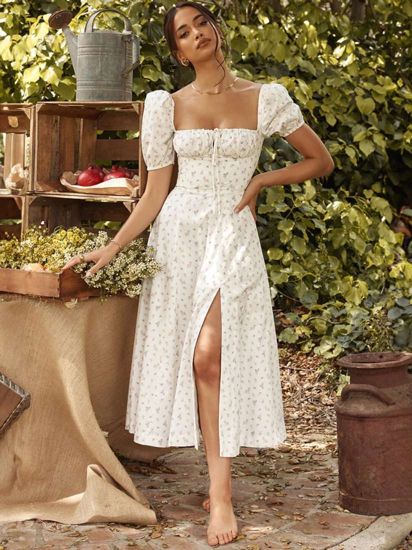 White midi floral dress hot sale