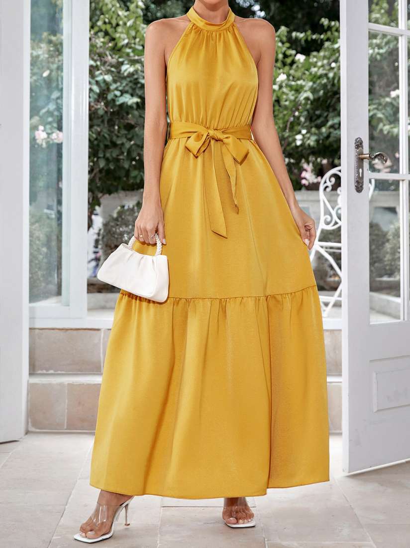 Yellow halter dresses on sale