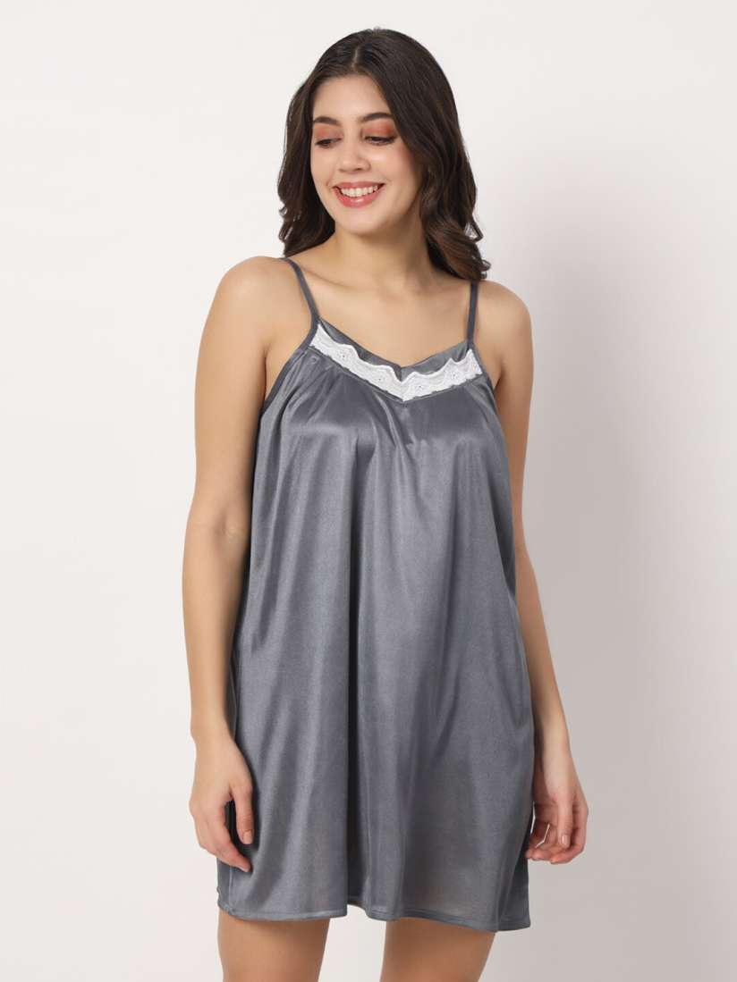 Buy Klamotten Shoulder Straps Above Knee Length Satin Nightdress With Robe Nightdress for Women 27017960 Myntra