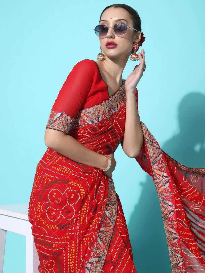 Pure georgette bandhani sarees hot sale