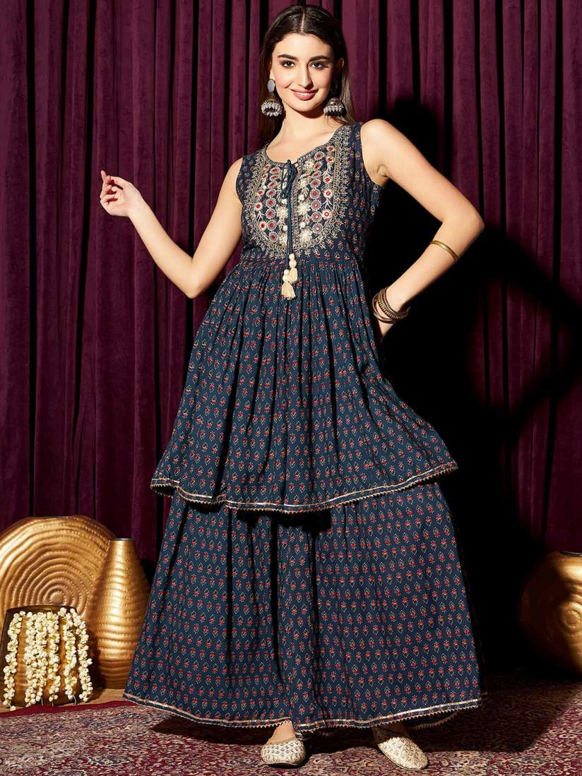 Buy indo street Floral Printed Pure Cotton Kurta With Sharara Kurta Sets for Women 27024846 Myntra