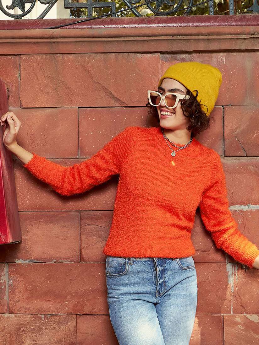 Orange fuzzy sweater best sale