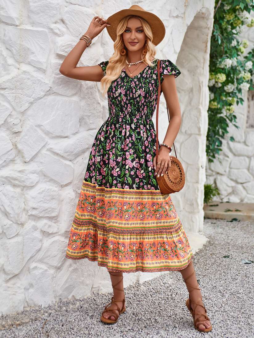 Buy StyleCast Floral Printed Flutter Sleeve Fit Flare Midi Dress Dresses for Women 27028692 Myntra