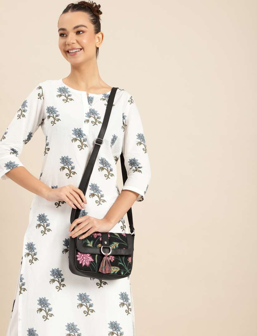 Buy Anouk Floral Printed Structured Sling Bag with Tasselled Handbags for Women 27029752 Myntra