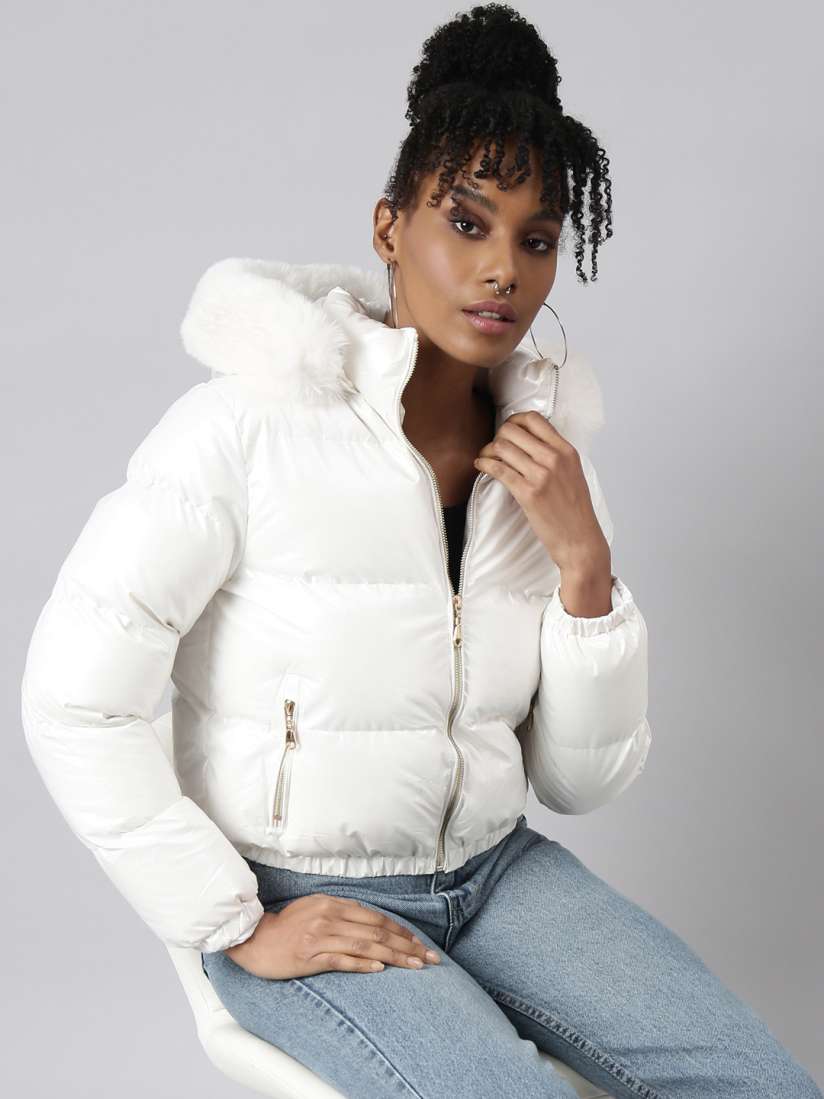 Buy SHOWOFF Hooded Windcheater Puffer Jacket Jackets for Women 27030100 Myntra