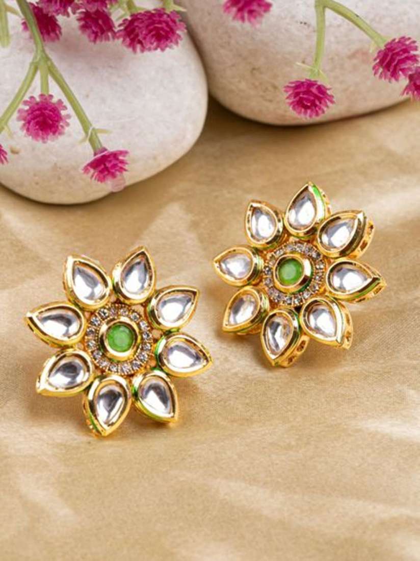 Buy SwaDev Gold Plated Kundan Studded Floral Studs Earrings Earrings for Women 27034454 Myntra