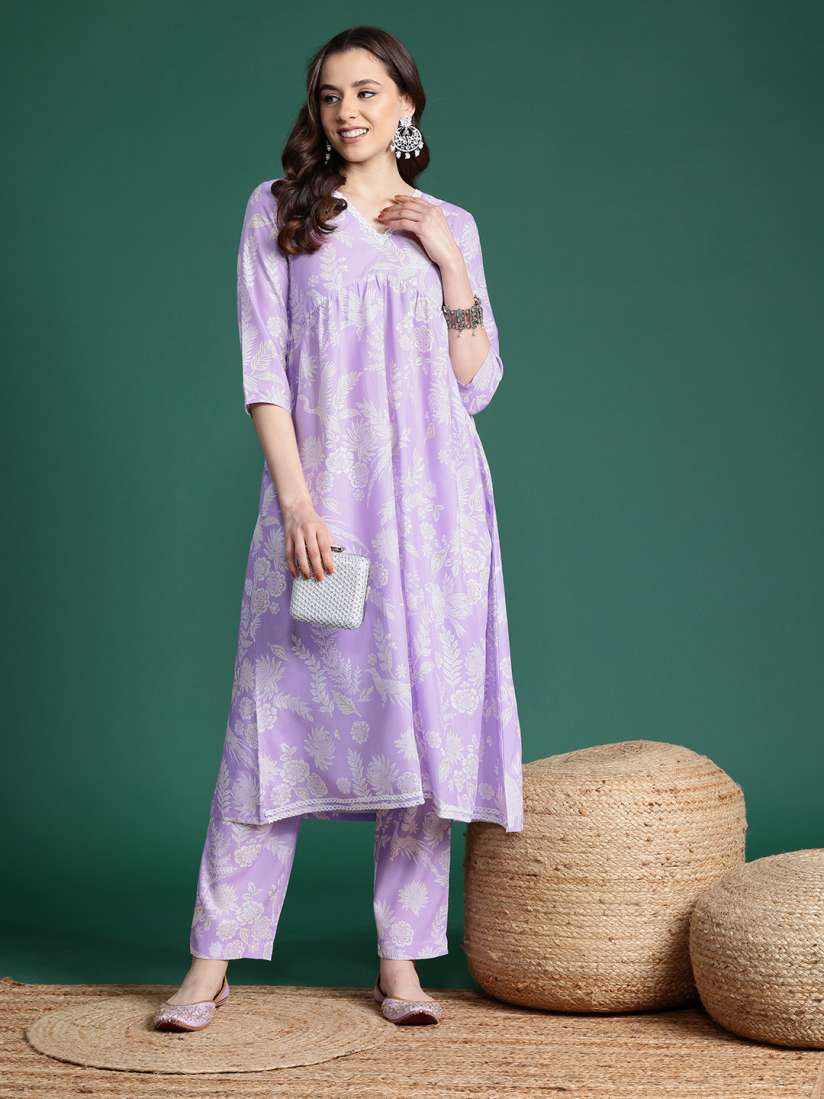 Buy Sangria Floral Print Empire Kurta with Trousers Kurta Sets for Women 27047668 Myntra