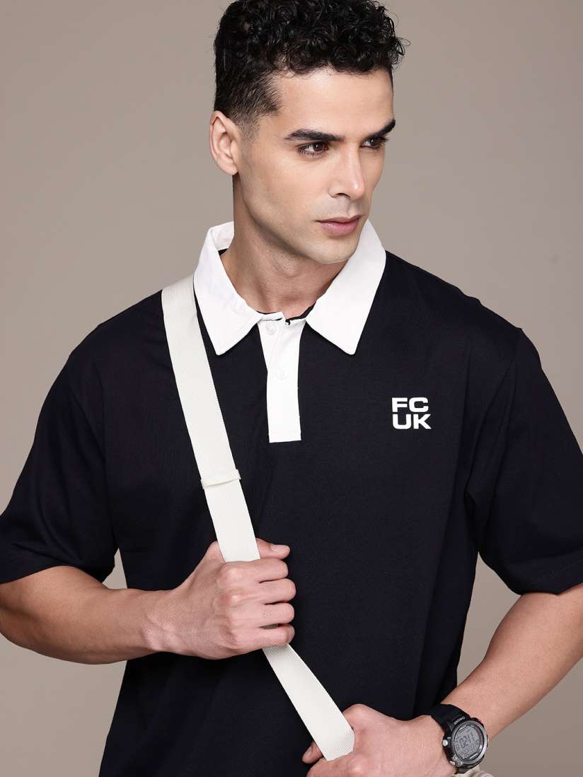 Buy FCUK Polo Collar Drop Shoulder Sleeves Relaxed Fit Pure Cotton T shirt Tshirts for Men 27048202 Myntra