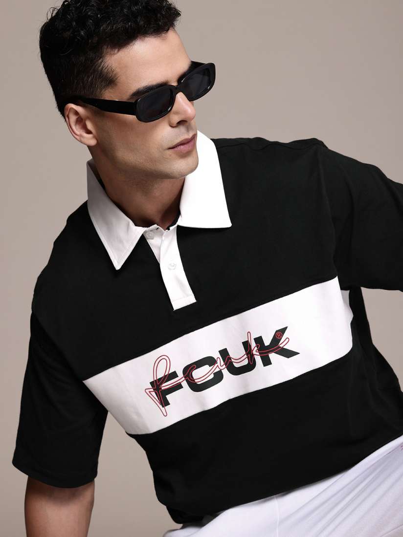 Buy FCUK Brand Logo Printed Polo Collar Drop Shoulder Sleeves Relaxed Fit Pure Cotton T shirt Tshirts for Men 27048292 Myntra