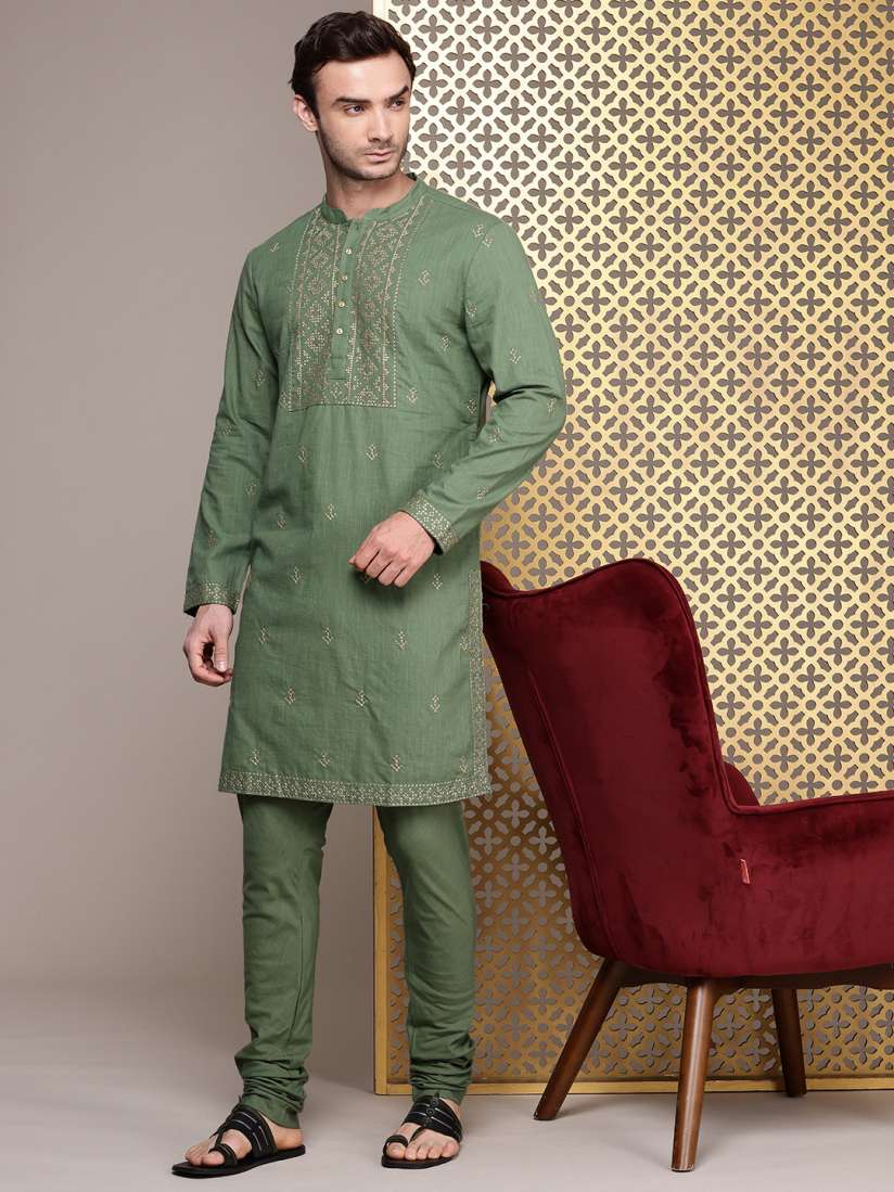 Buy House of Pataudi Men Jashn Embroidered Pure Cotton Kurta with Churidar Kurta Sets for Men 27048478 Myntra
