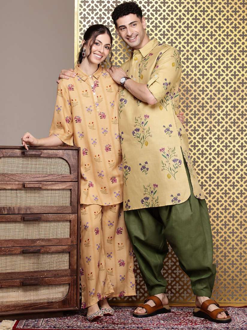 Buy House of Pataudi Men Jashn Floral Printed Pathani Kurta With Salwar Kurta Sets for Men 27048548 Myntra