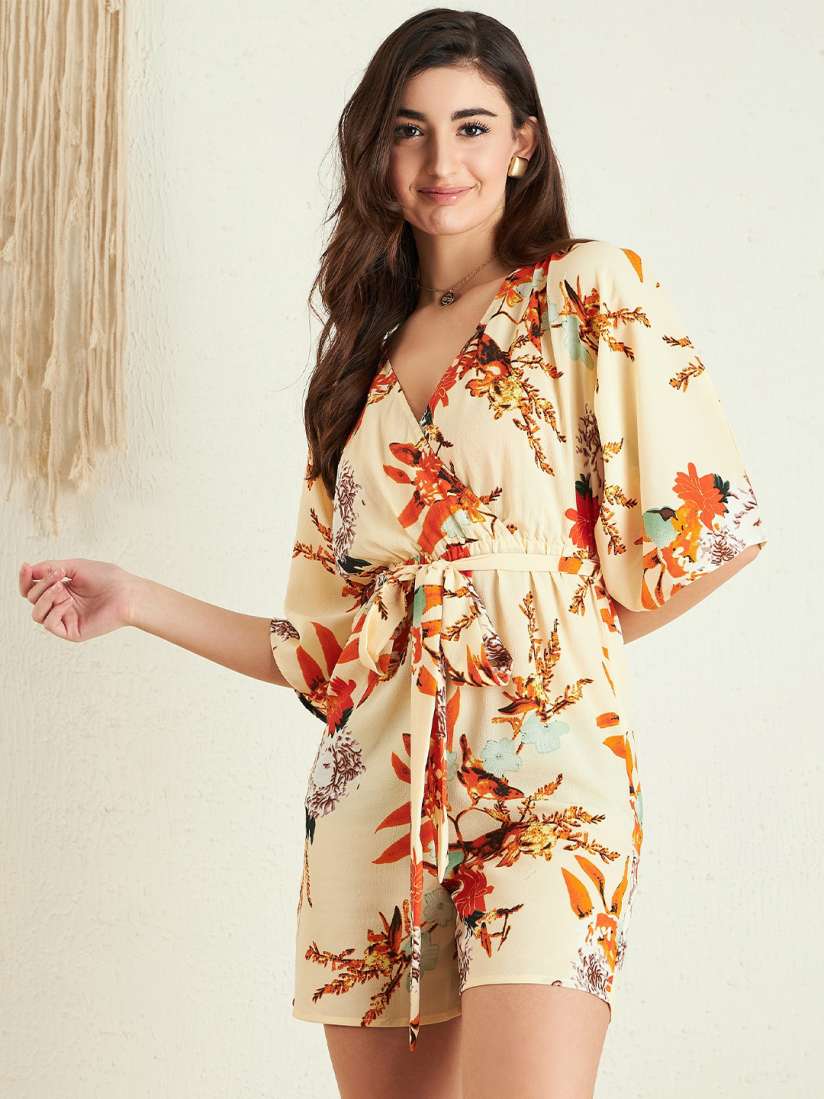 Buy Berrylush Beige Orange Floral Printed V Neck Playsuit Jumpsuit for Women 27067808 Myntra