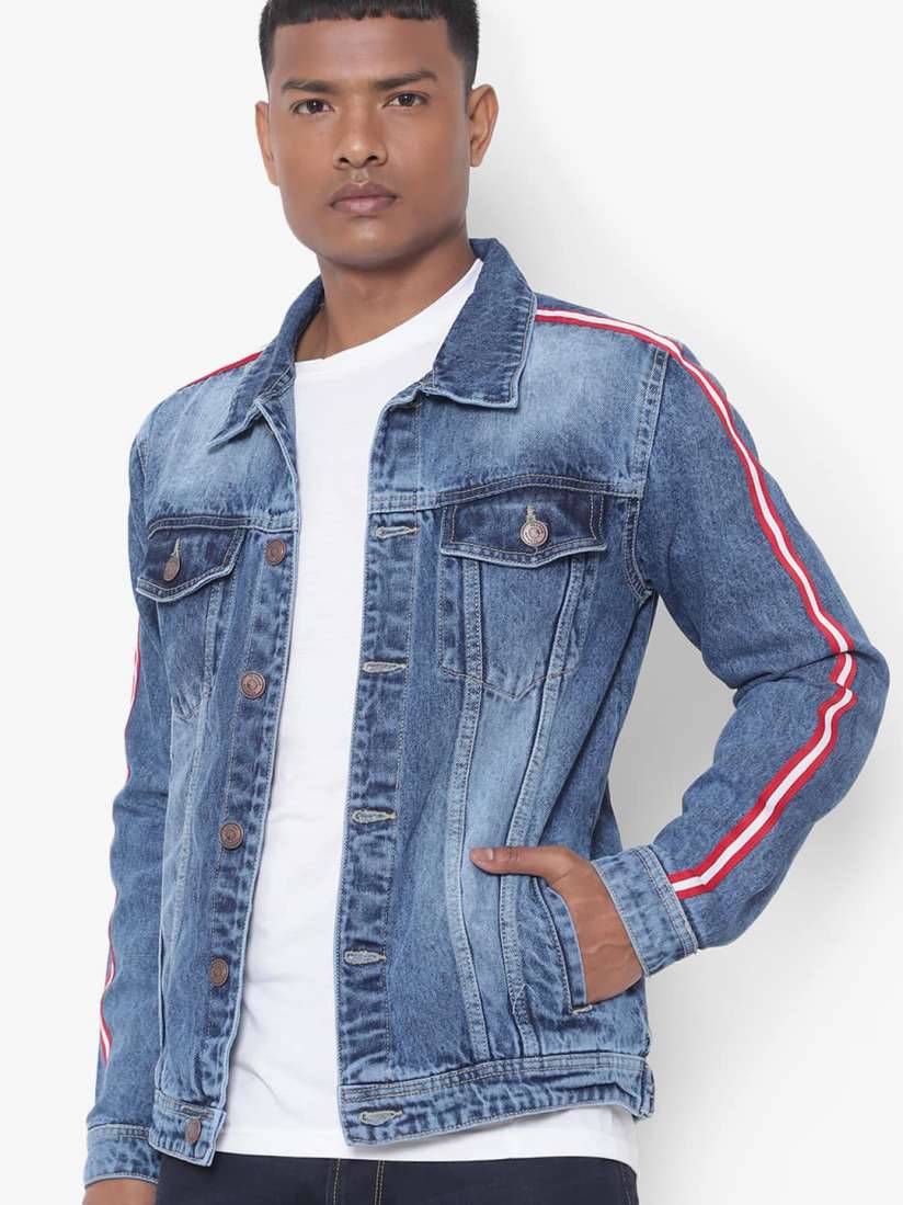 Denim jacket with grey sleeves clearance
