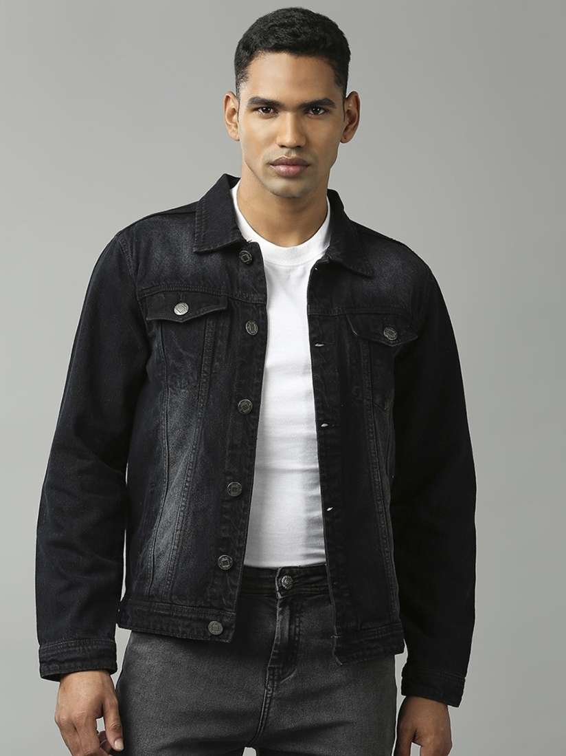 Black denim jacket mens myntra hot sale