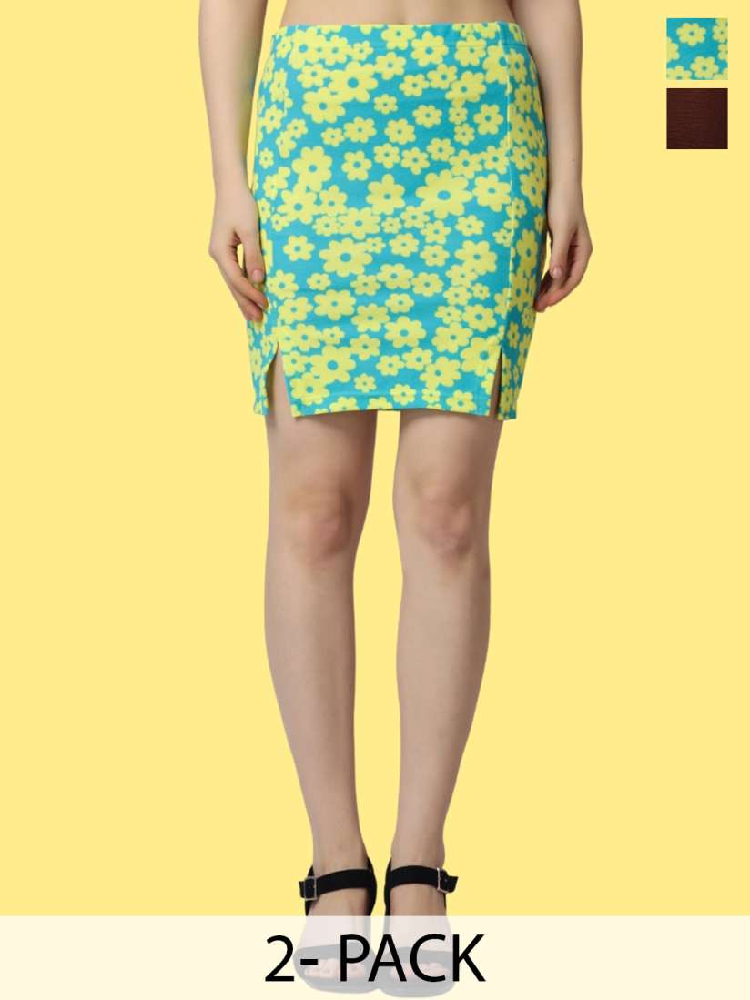 Buy Popwings Pack Of 2 Printed Knee Length Skirts Skirts for Women 27077222 Myntra