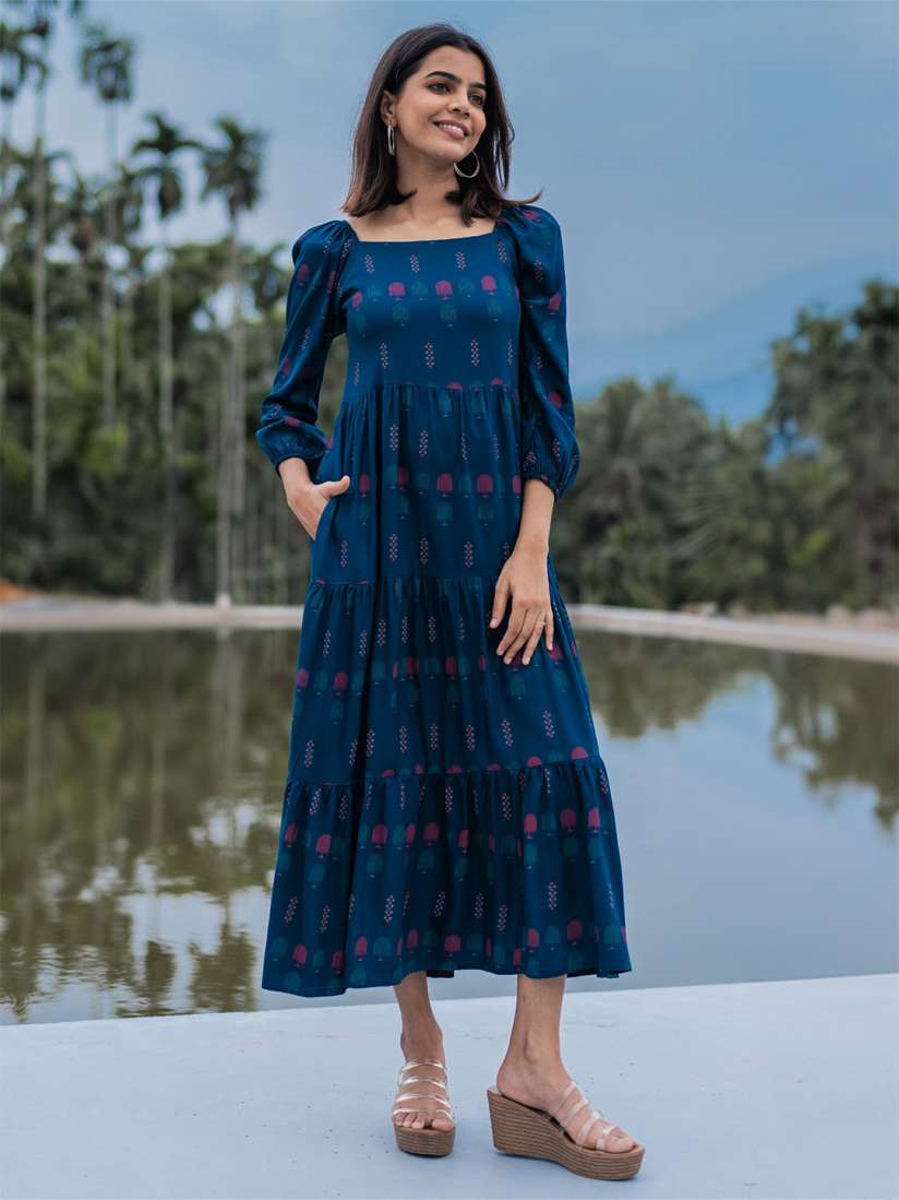 Buy HAY Square Neck Tie and Dye Printed A Line Midi Dress Dresses for Women 27091352 Myntra