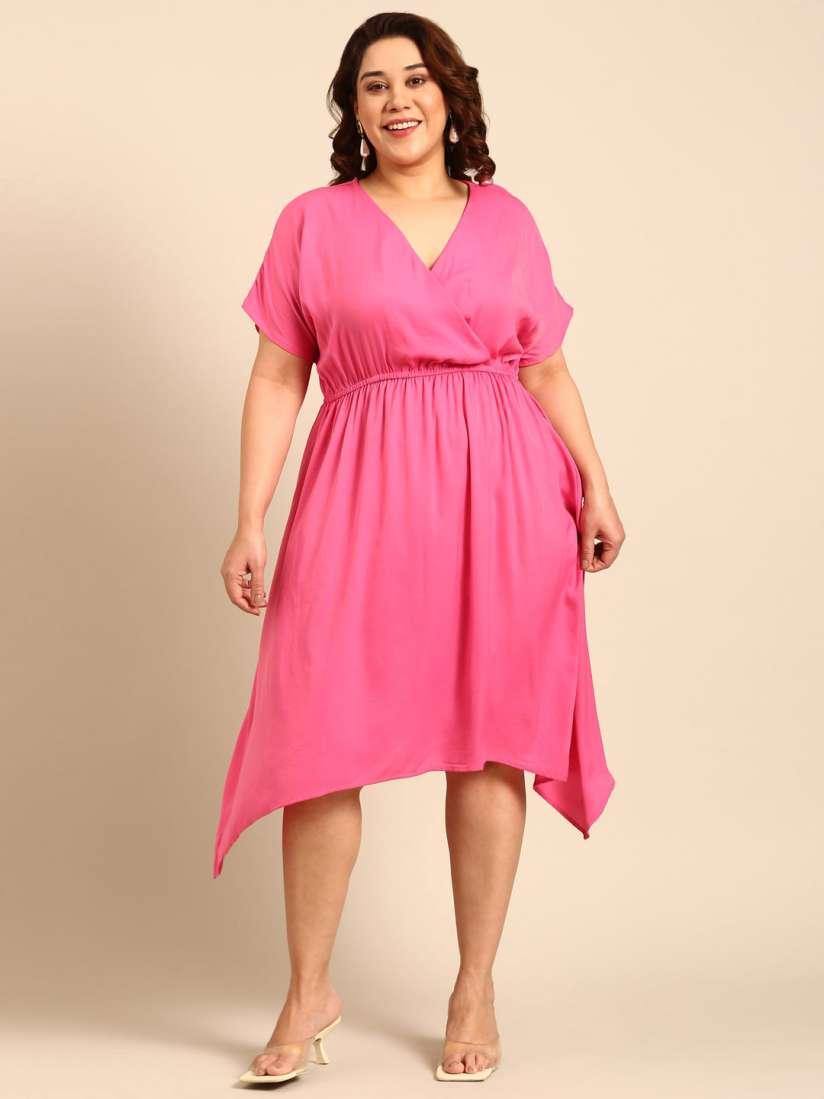 Pink fit and flare dress plus size cheap