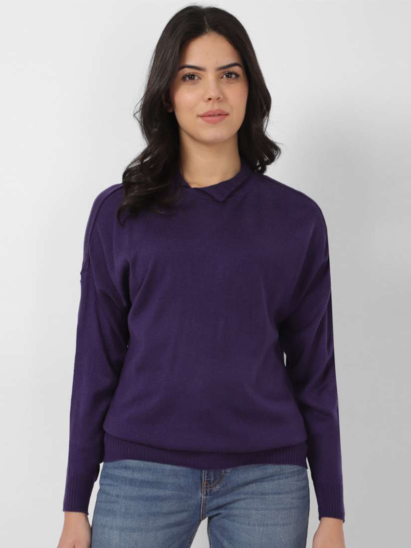 Buy Van Heusen Woman Mock Collar Long Sleeves Regular Pullover Sweater Sweaters for Women 27094758 Myntra