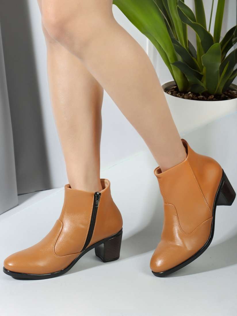 Buy ELLE Women Block Heeled Round Toe Zip Up Boots Boots for Women 27108354 Myntra