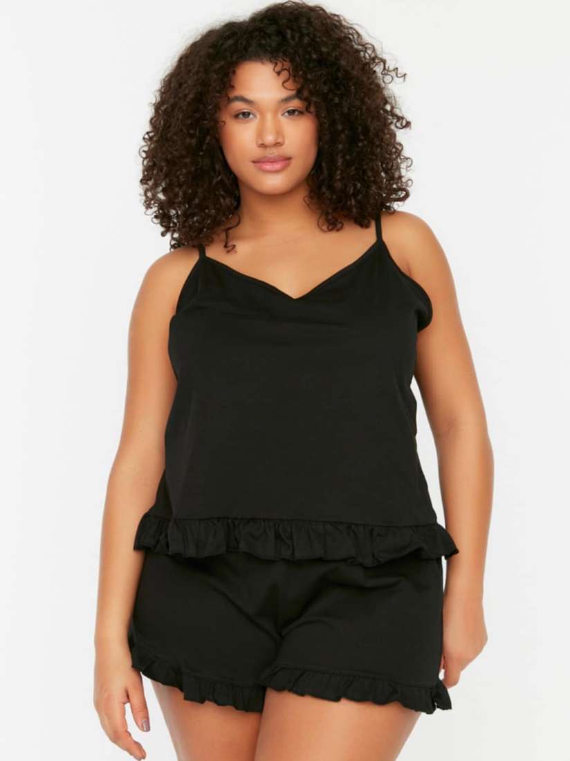Buy Trendyol Plus Size Shoulder Straps Pure Cotton Top With Shorts Night suits for Women 27114298 Myntra