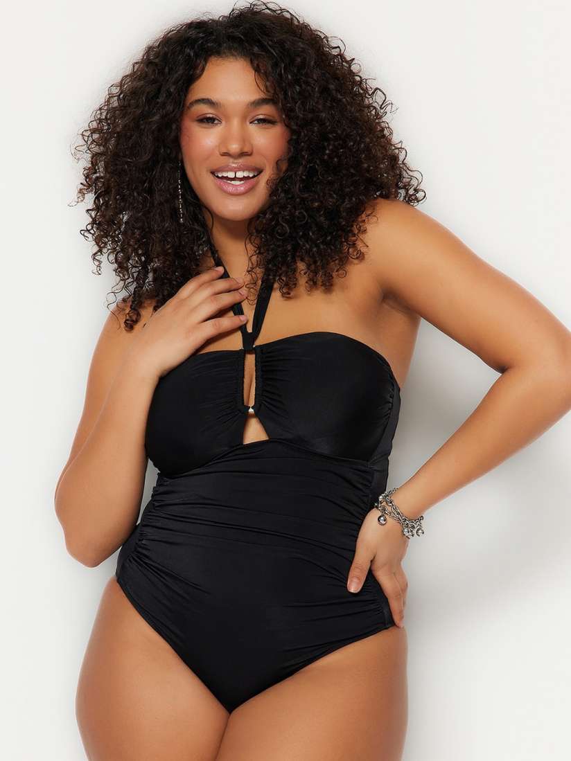 Buy Trendyol Plus Size Halter Neck Swim Bodysuit Swimwear for Women 27115728 Myntra