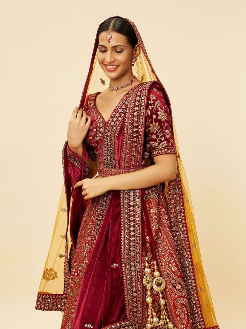 Buy MOHEY Embroidered Sequinned Velvet Semi Stitched Lehenga Unstitched Blouse With Dupatta Lehenga Choli for Women 27124700 Myntra