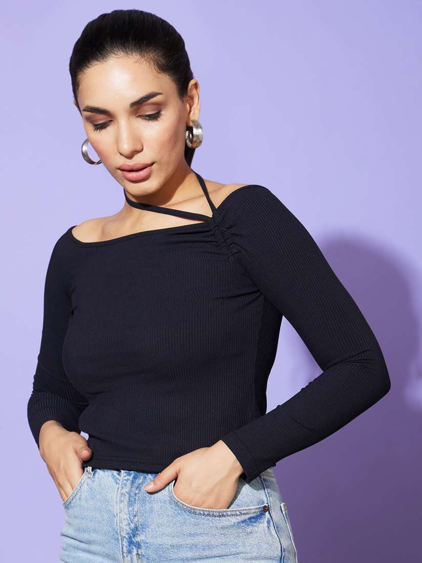 Black cotton bardot top shop