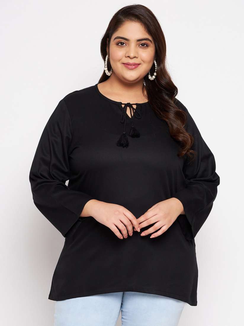 Buy VINAAN Plus Size Tie Up Neck Long Sleeves Casual Top Tops for Women 27177372 Myntra