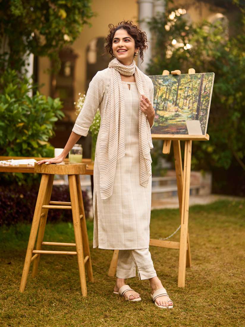 Aurelia checked straight kurta best sale