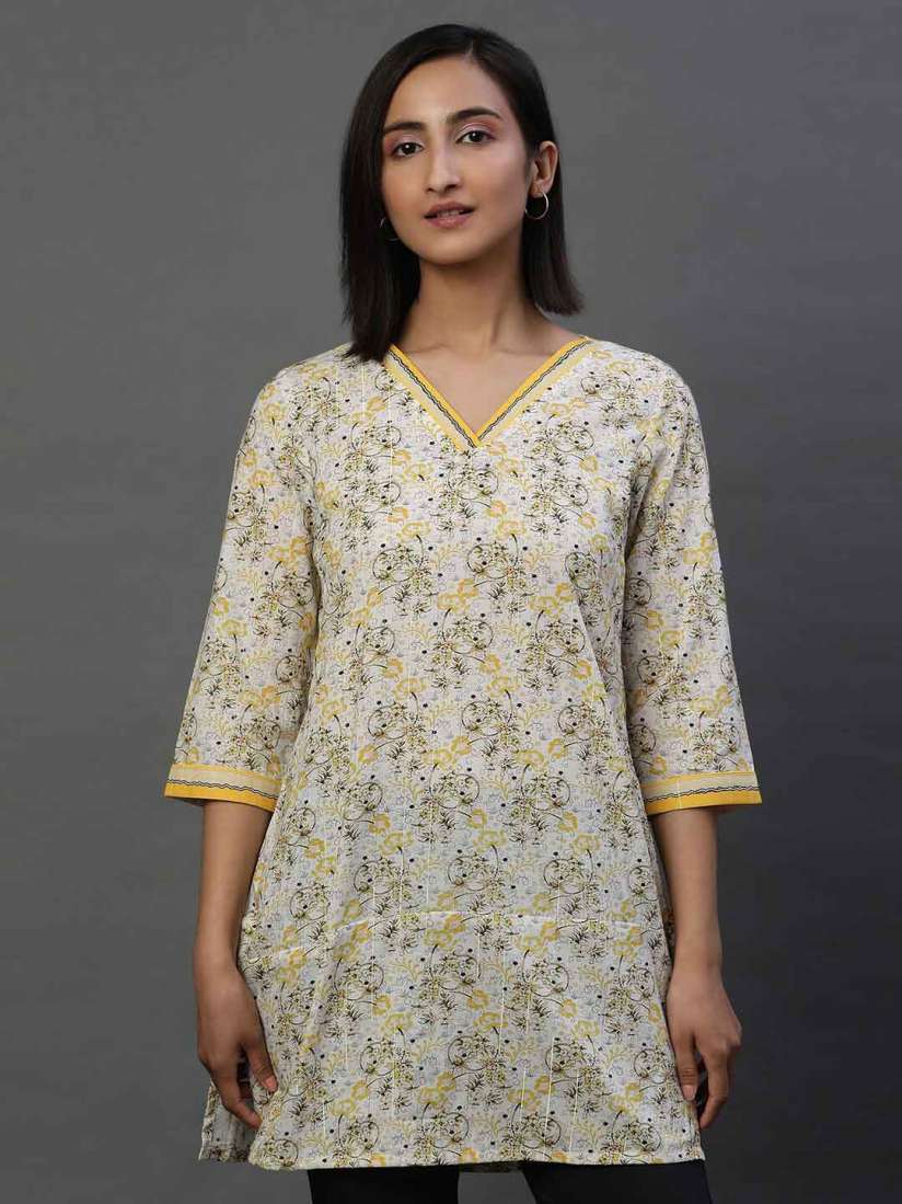 Buy AURELIA Floral Printed V Neck Pure Cotton Straight Kurti Kurtis for Women 27185676 Myntra