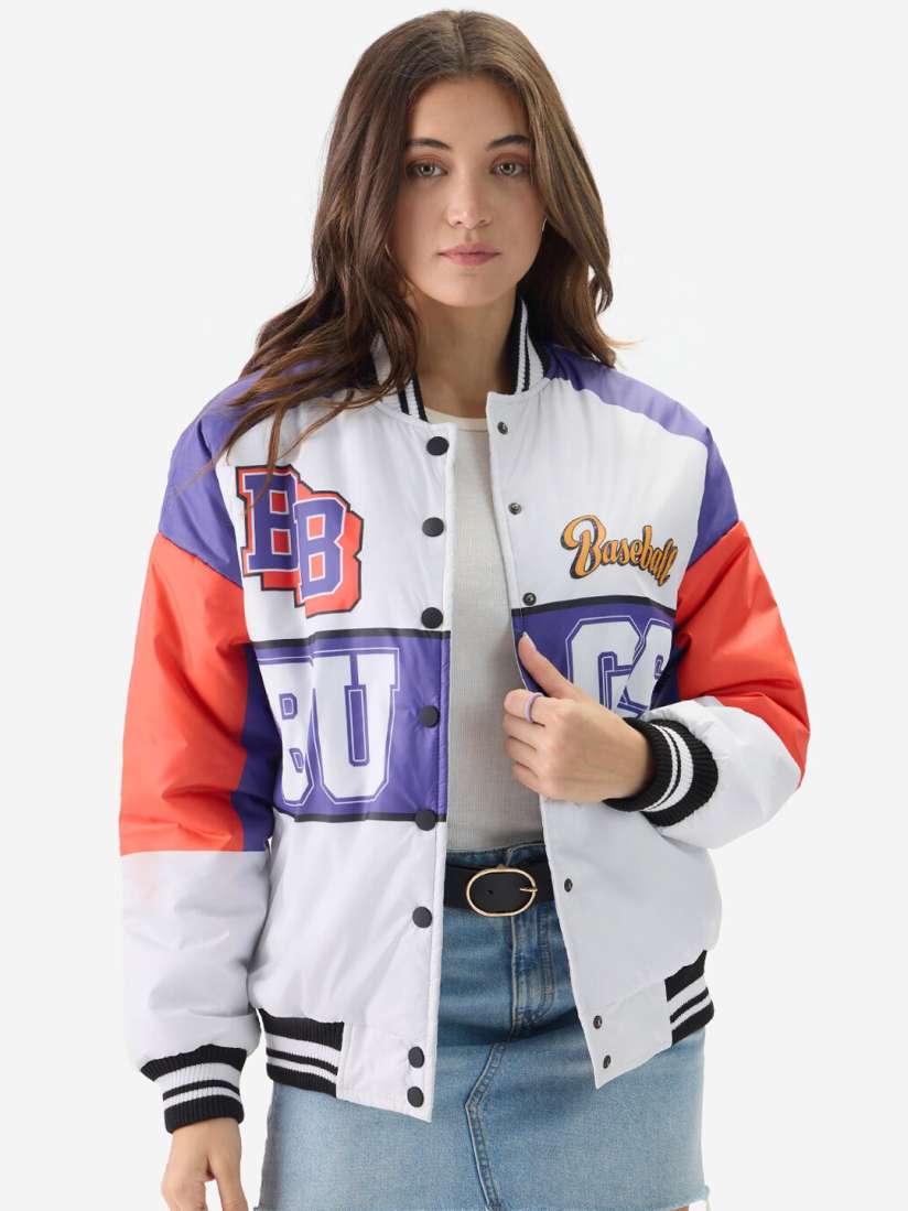 Buy The Souled Store Colourblocked Stand Collar Lightweight Pure Cotton Varsity Jacket Jackets for Women 27190138 Myntra