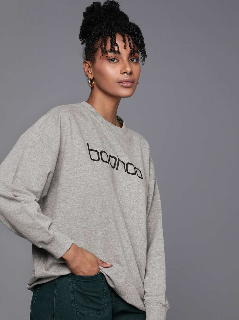 Buy Boohoo Brand Logo Printed Long Sleeves Sweatshirt - Sweatshirts for  Women 27195208 | Myntra