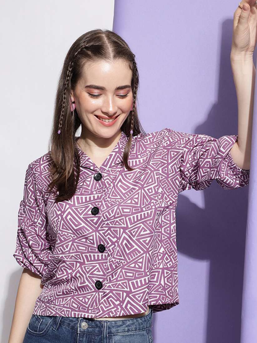 Buy DressBerry Geometric Print Georgette Shirt Style Top Tops for Women 27205856 Myntra