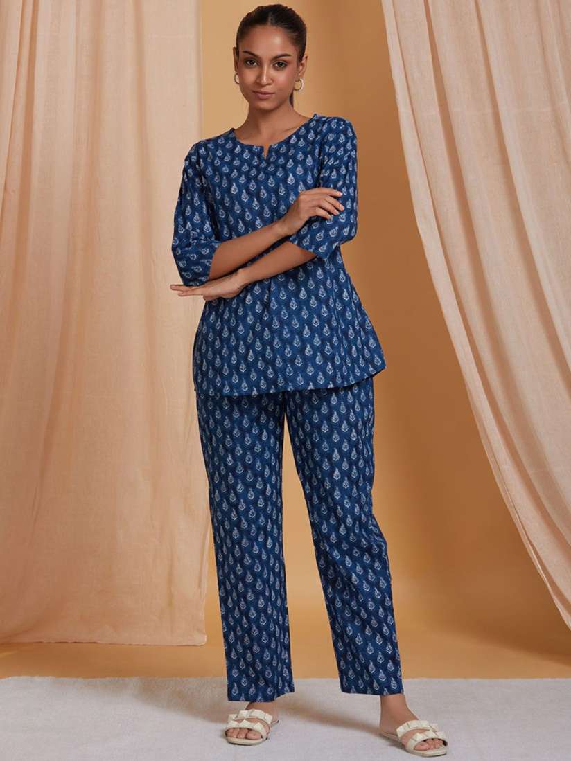 Buy Ichaa Ethnic Motifs Printed Notched Neck Top With Pyjamas Night suits for Women 27207704 Myntra