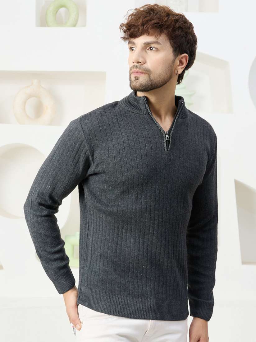 Buy KVETOO Ribbed Mock Collar Acrylic Pullover Sweater Sweaters for Men 27210892 Myntra