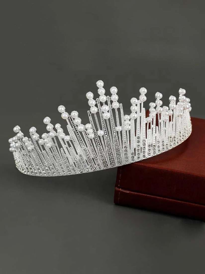 SYGA Embellished Crystal Studded & Beads Beaded Crown Tiara