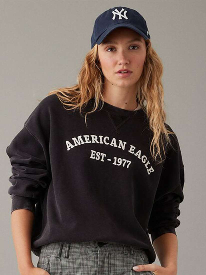 Buy AMERICAN EAGLE OUTFITTERS Typography Printed Round Neck Long Sleeves Pullover Sweatshirt Sweatshirts for Women 27234492 Myntra